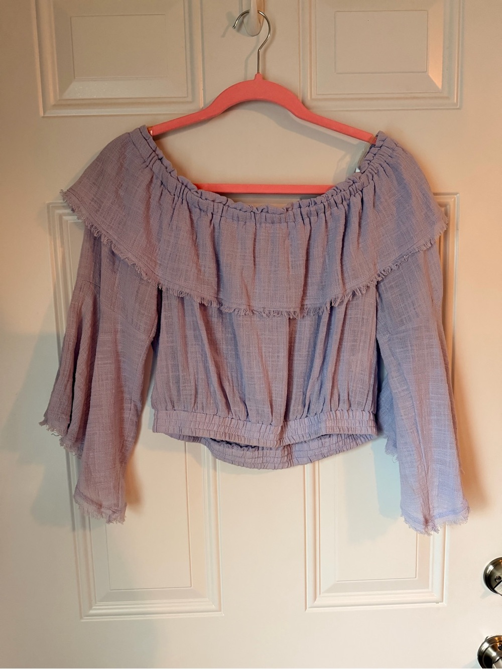 FAVLUX Lavender Off-Shoulder Ruffle Top